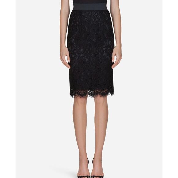 NWT Dolce & Gabbana Black Lace Pencil Skirt Back Zip Underskirt 46 / XL - Picture 1 of 12